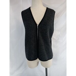 Vintage Style & Co Vest Women's Petite‎ Size Medium Black & Gray Wool Zip Vest